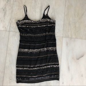 Black and silver sequined cocktail dress